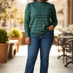 Ann Taylor Emerald Checkered Blouse